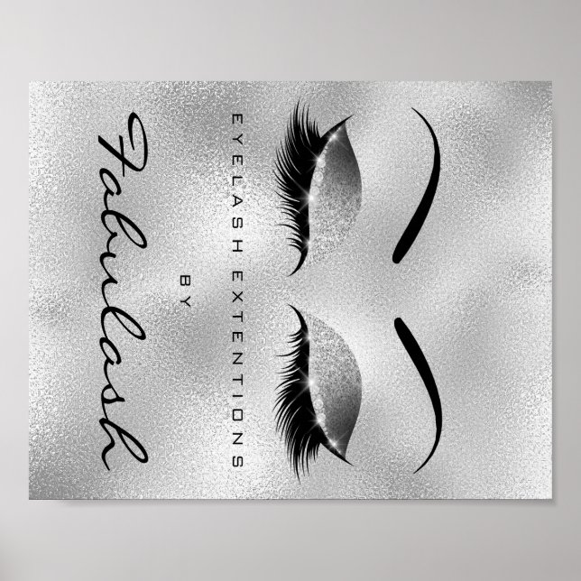 Makeup Beauty Salon Name Silver Glitzer Eyebrows Poster (Vorne)