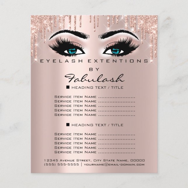 Makeup Beauty Salon Pink Glitzer Blue Eyes Lash Flyer (Vorne)