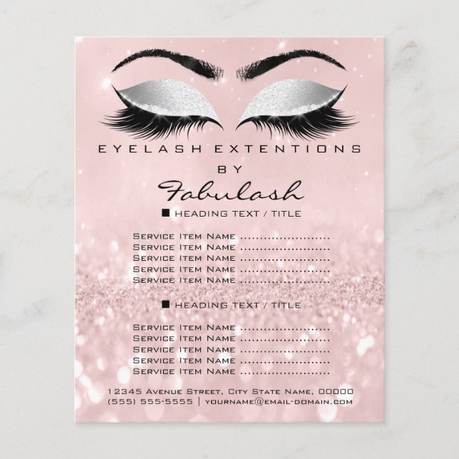Makeup Beauty Salon Pink Glitzer Flyer Grau Lashes (Vorne)