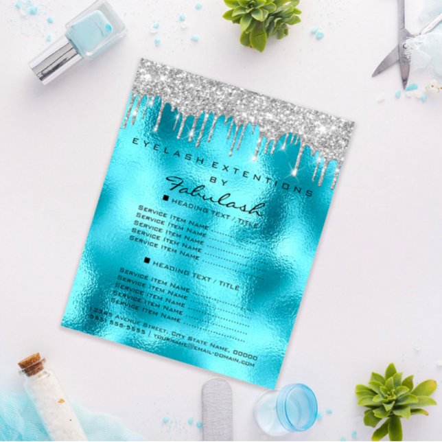 Makeup Beauty Salon Silver Glitzer Blu Tropfen Flyer (Makeup Beauty Salon Silver Glitter Blu Drips Flyer)