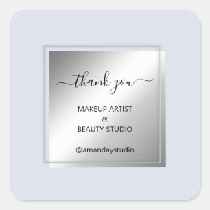 Makeup Beauty Shop Danke Silver Frame Blue Quadratischer Aufkleber