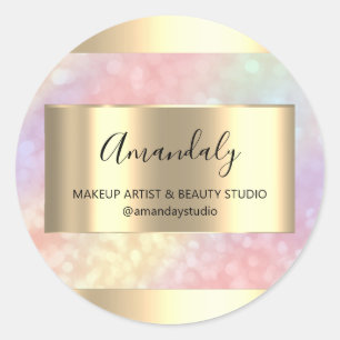 Makeup Beauty Shop Frame Gold Gefallen Holographie Runder Aufkleber