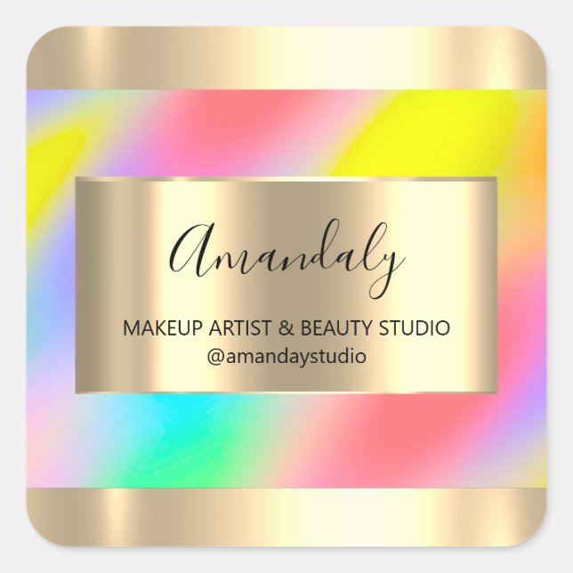 Makeup Beauty Shop Frame Gold Gefallen Unicorn Quadratischer Aufkleber (Vorderseite)