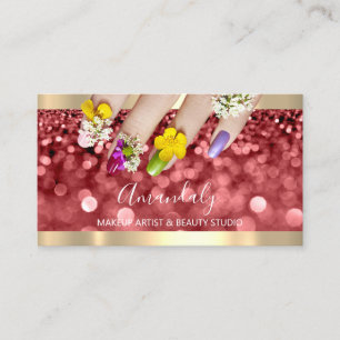 Makeup Blue Glitzer Burgund Glam Nails Floral Visitenkarte