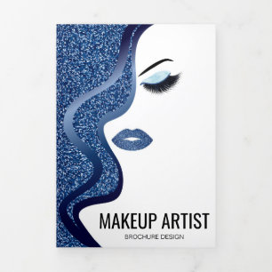 Makeup Blue Glitzer Lashes Salon Friseurin Dreifach Gefaltete Karte