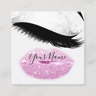 Makeup Boutique Pink Kiss Lips Lash QR Code Grau Quadratische Visitenkarte