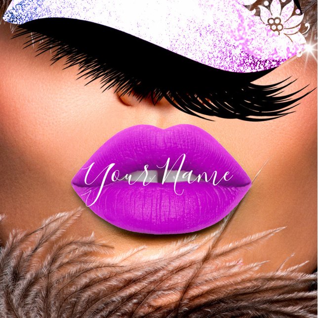 Makeup Boutique White Kiss Lila Lips Lash QRCode Quadratische Visitenkarte (Makeup Boutique White Kiss Purple Lips Lash QRCode Square Business Card)