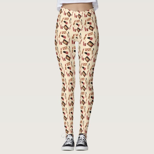 Makeup Cosmetics Muster Trendy Cosmetology Leggings (Vorderseite)