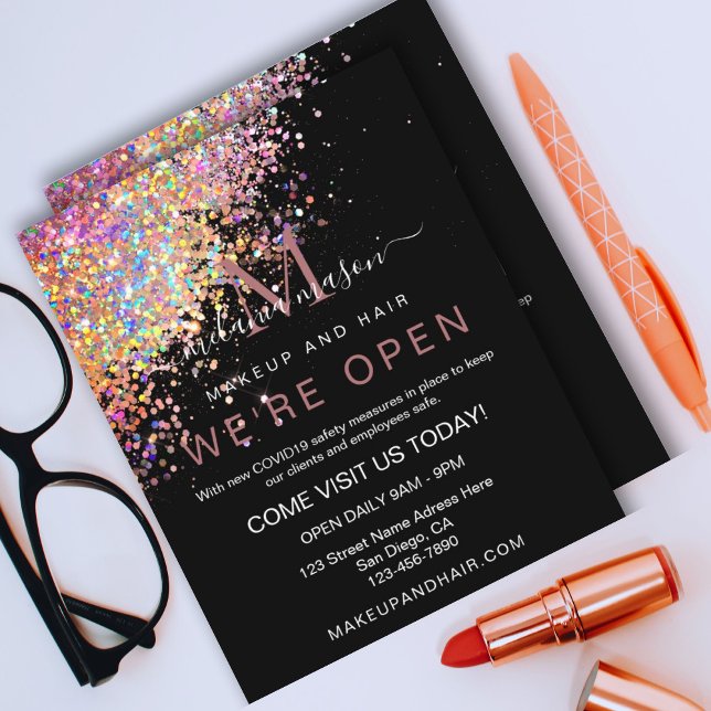 Makeup Elegant Holographic Rose Gold Glitzer Black Flyer (Von Creator hochgeladen)