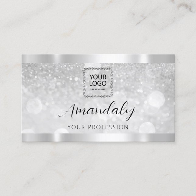 Makeup Esthetician Lash Nails QRCode Logo Silver B Visitenkarte (Vorderseite)