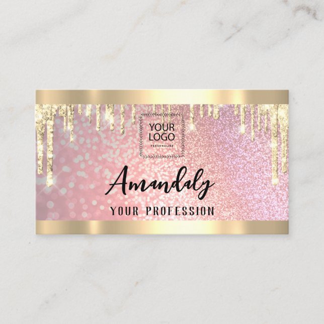 Makeup Esthetician Lash QR Logo Gold Tropfen Visitenkarte (Vorderseite)