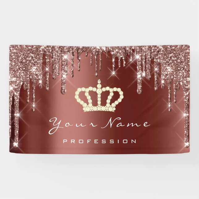 Makeup Event Planner Glitzer Rose Crown Brown Bus Banner (Horizontal)