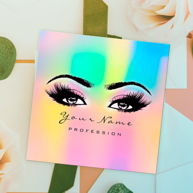 Makeup Eyebrow Eyelashes Glitzer Bright Holograph Quadratische Visitenkarte (Von Creator hochgeladen)