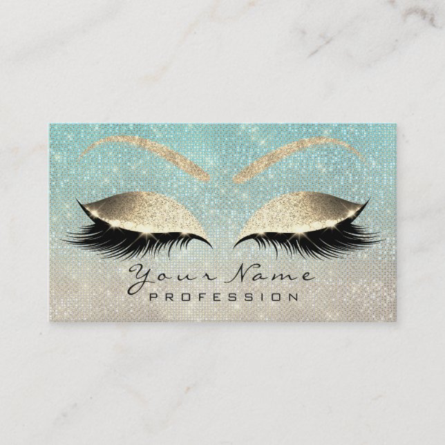 Makeup Eyebrow Eyes Lashes Glitzer Blue Gold Ivory Visitenkarte (Vorderseite)