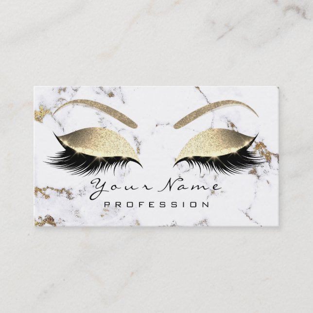 Makeup Eyebrow Eyes Lashes Glitzer Gold Marmor Visitenkarte (Vorderseite)