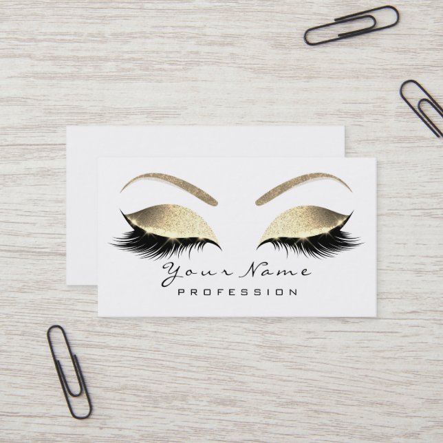 Makeup Eyebrow Eyes Lashes Glitzer Gold Weiß Visitenkarte (Vorderseite/Rückseite Beispiel)