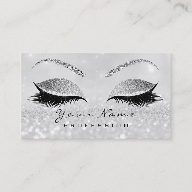 Makeup Eyebrow Eyes Lashes Glitzer Grau Silver2 Visitenkarte (Vorderseite)