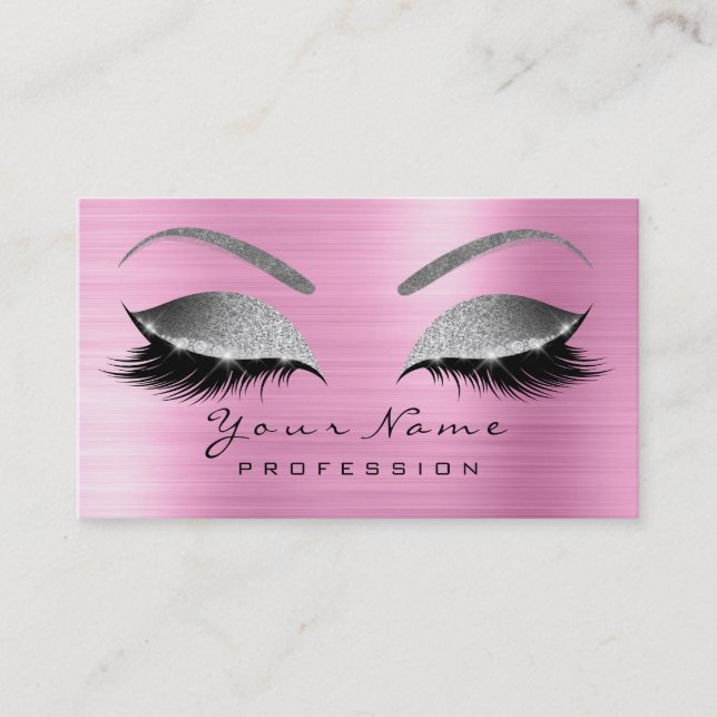 Makeup Eyebrow Eyes Lashes Glitzer Pink Silver Gra Visitenkarte (Vorderseite)