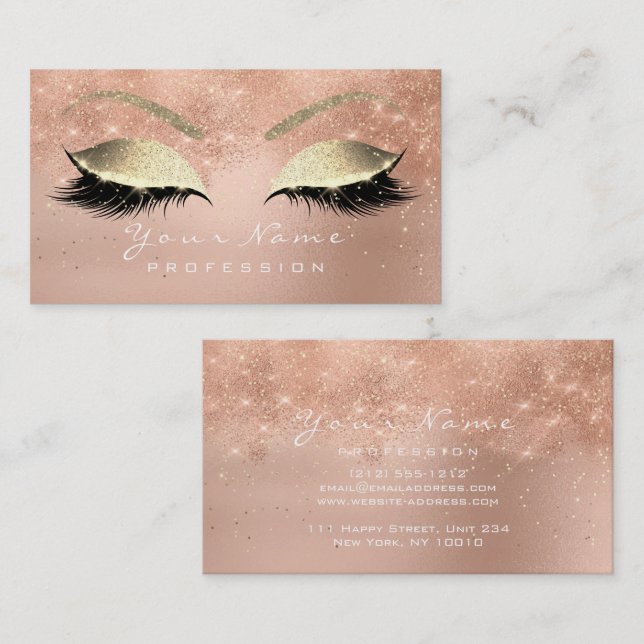 Makeup Eyebrow Eyes Lashes Glitzer Rose Confetti Visitenkarte (Vorne/Hinten)
