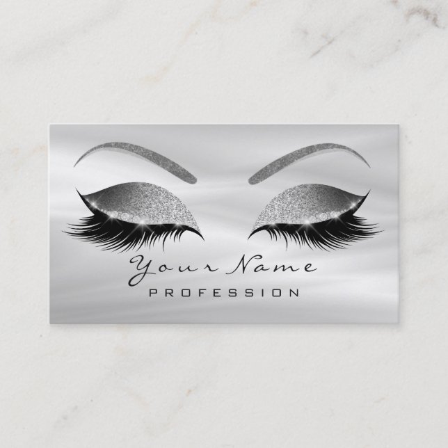 Makeup Eyebrow Eyes Lashes Grau Seide Rose Gold Visitenkarte (Vorderseite)