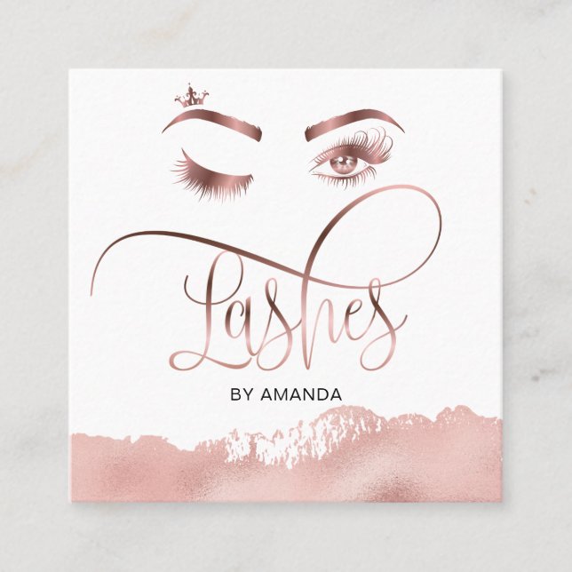 Makeup Eyebrow Eyes Lashes Rose Gold Business Card Quadratische Visitenkarte (Vorderseite)