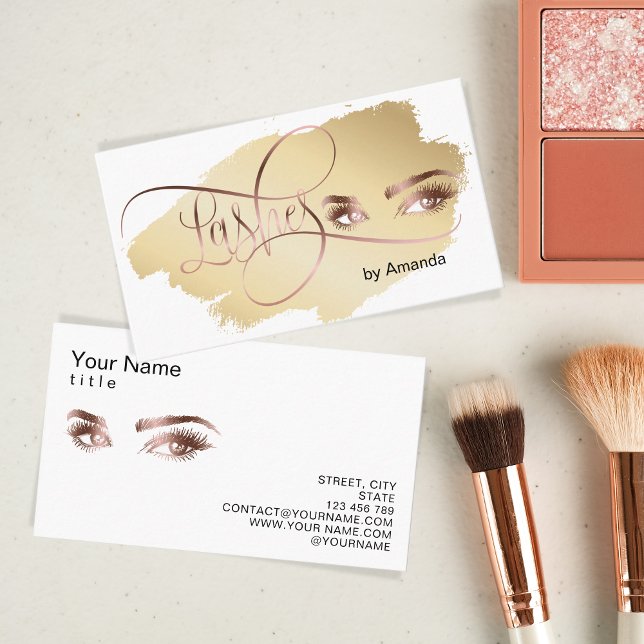 Makeup Eyebrow Eyes Lashes Rose Gold Business Card Telefonnummerkarte (Von Creator hochgeladen)