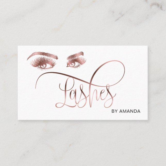 Makeup Eyebrow Eyes Lashes Rose Gold Business Card Visitenkarte (Vorderseite)