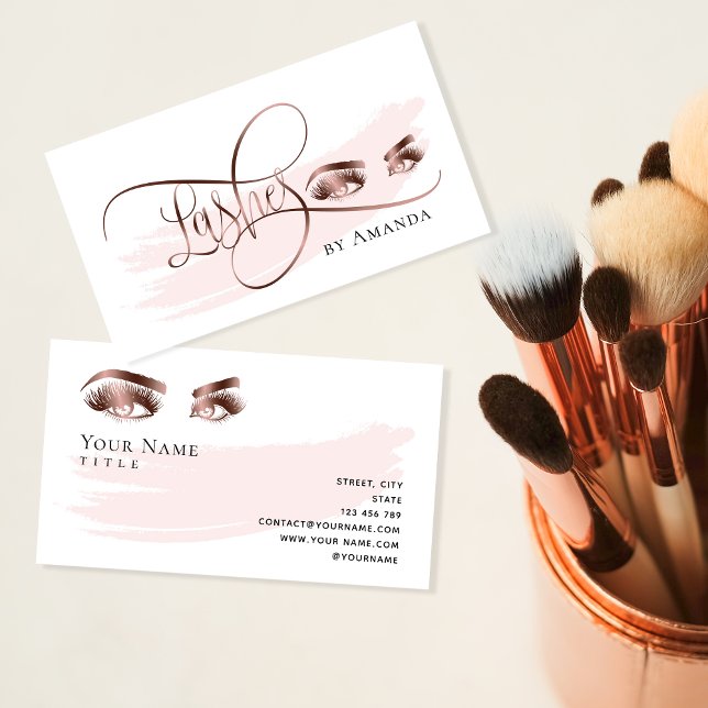 Makeup Eyebrow Eyes Lashes Rose Gold Business Card Visitenkarte (Von Creator hochgeladen)