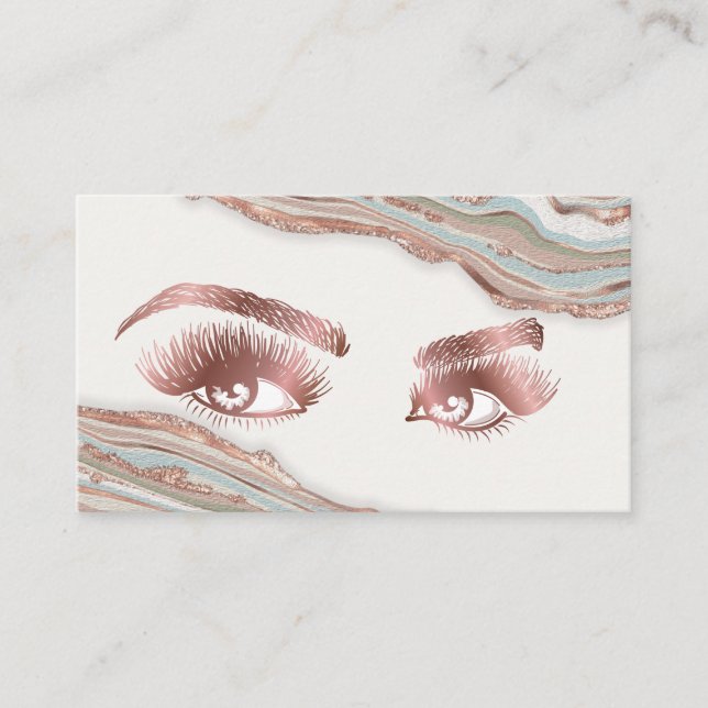 Makeup Eyebrow Eyes Lashes Rose Gold Marmor Busine Visitenkarte (Vorderseite)