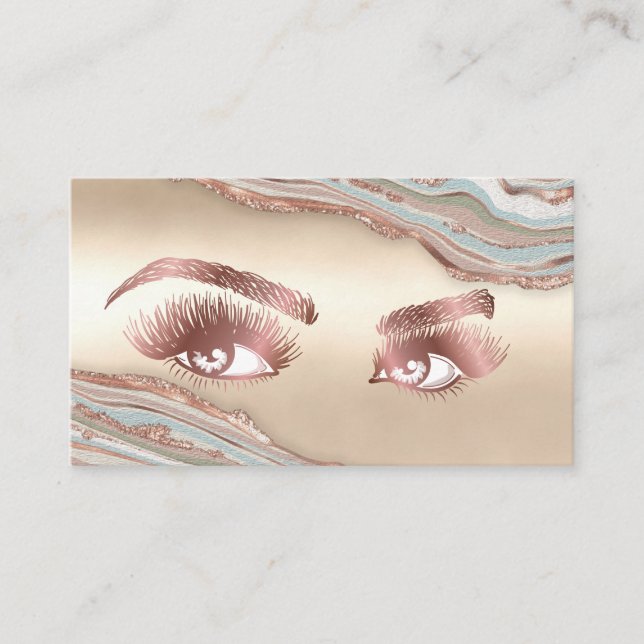 Makeup Eyebrow Eyes Lashes Rose Gold Marmor Busine Visitenkarte (Vorderseite)