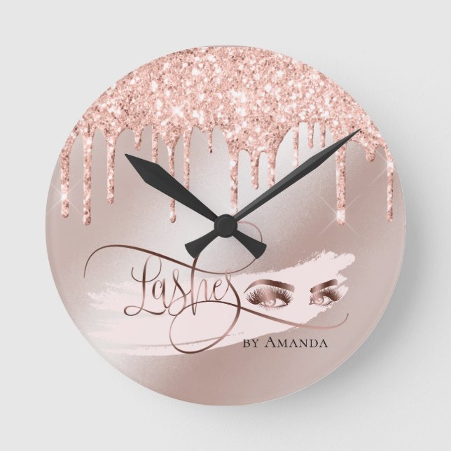 Makeup Eyebrow Eyes Lashes Rose Gold Runde Wanduhr (Vorderseite)