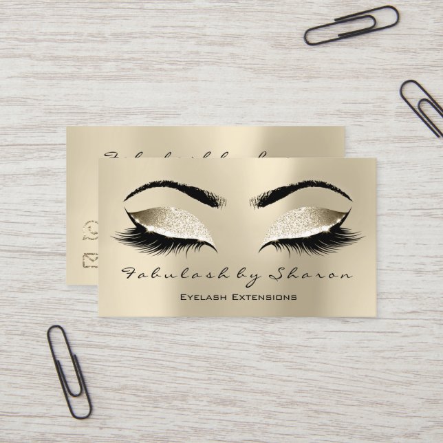 Makeup Eyebrow Lash Extension Glitzer Champaigne Visitenkarte (Vorderseite/Rückseite Beispiel)