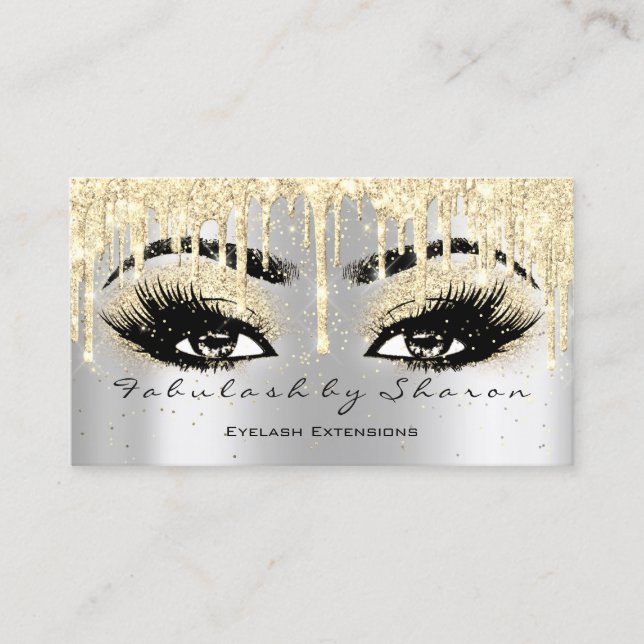 Makeup Eyebrow Lash Glitzer Tropfen Grau Gold Spar Visitenkarte (Vorderseite)