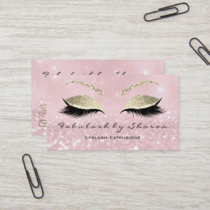 Makeup Eyebrow Lashes Extension Glitzer Gold Pink Visitenkarte