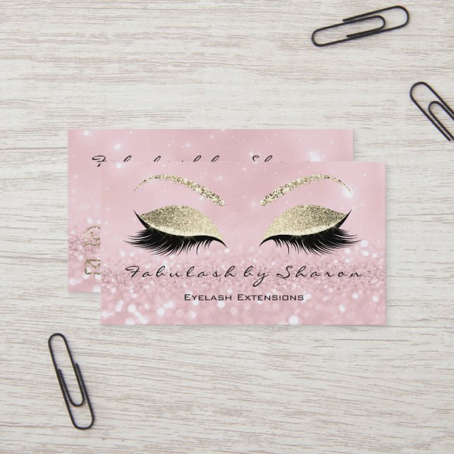 Makeup Eyebrow Lashes Extension Glitzer Gold Pink Visitenkarte (Vorderseite/Rückseite Beispiel)