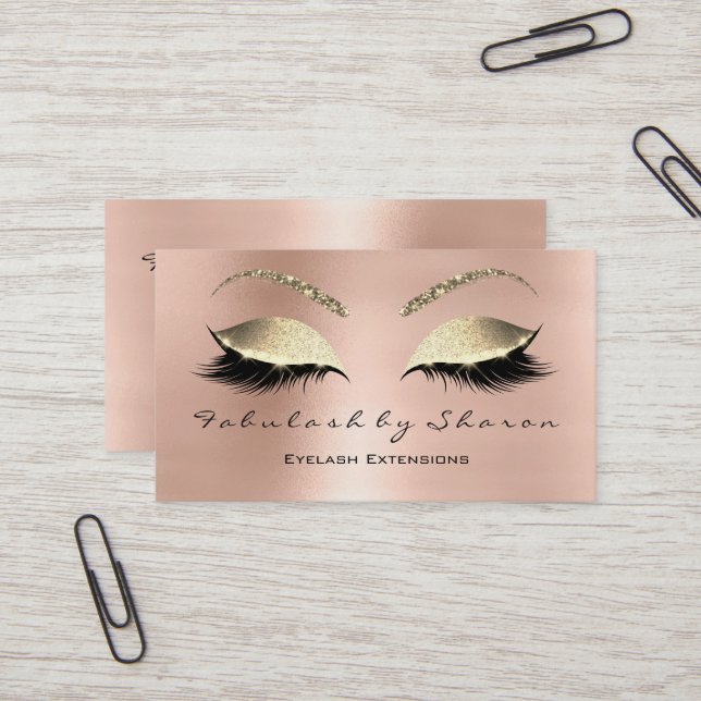 Makeup Eyebrow Lashes Glitzer Crystal Rose Gold Visitenkarte (Vorderseite/Rückseite Beispiel)