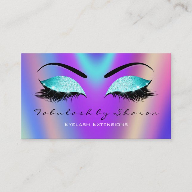 Makeup Eyebrow Lashes Glitzer Ombre Lila Visitenkarte (Vorderseite)