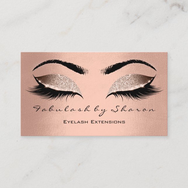 Makeup Eyebrow Lashes Glitzer Rose Gold Blush Visitenkarte (Vorderseite)