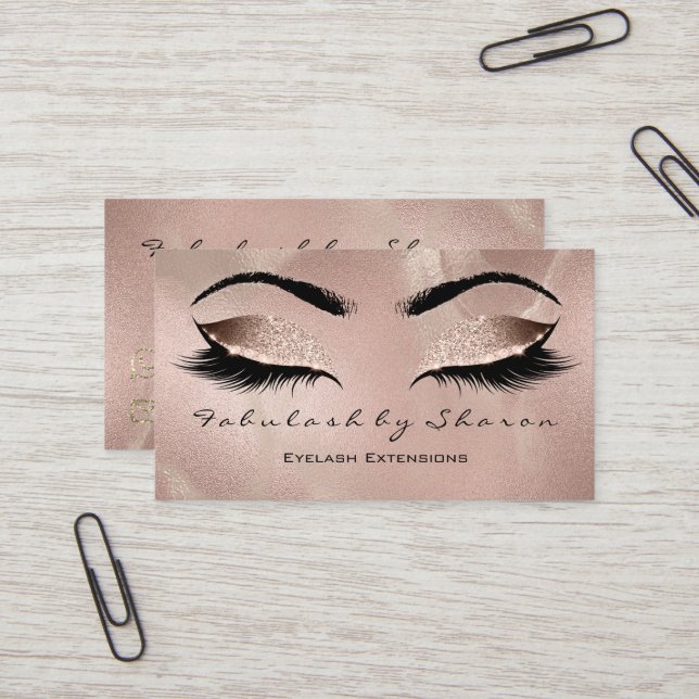 Makeup Eyebrow Lashes Glitzer Rose Gold Luxus Visitenkarte (Vorderseite/Rückseite Beispiel)