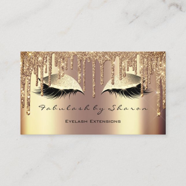 Makeup Eyebrow Lashes Glitzer Tropfen Sepia Gold Visitenkarte (Vorderseite)