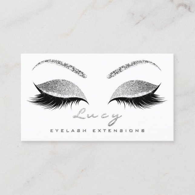 Makeup Eyebrow Name Lashes Glitzer Grau Silver Log Visitenkarte (Vorderseite)