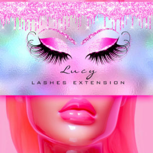 Makeup Eyebrow Name Lashes Glitzer Rosa Tropfen Visitenkarte