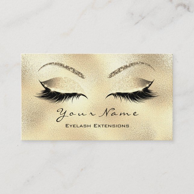 Makeup Eyebrows Lashes Glitzer Glass Glam Gold Visitenkarte (Vorderseite)