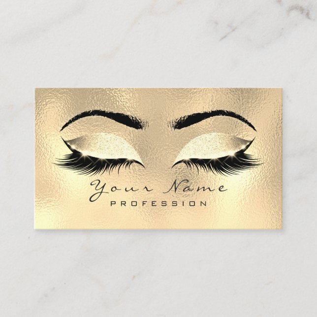 Makeup Eyebrows Lashes Glitzer Metallic Lux Gold Visitenkarte (Vorderseite)