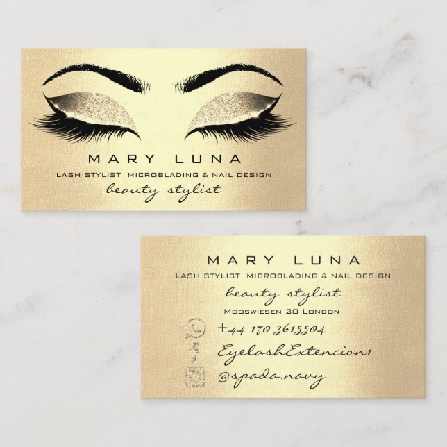 Makeup Eyebrows Lashes Gold Visitenkarte (Vorne/Hinten)