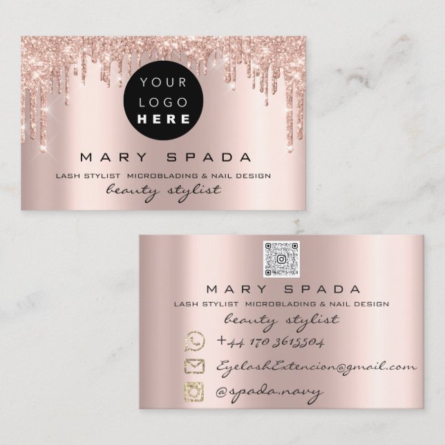 Makeup Eyebrows Lashes Rosa Tropfen Lips Qr Bu Visitenkarte (Vorne/Hinten)