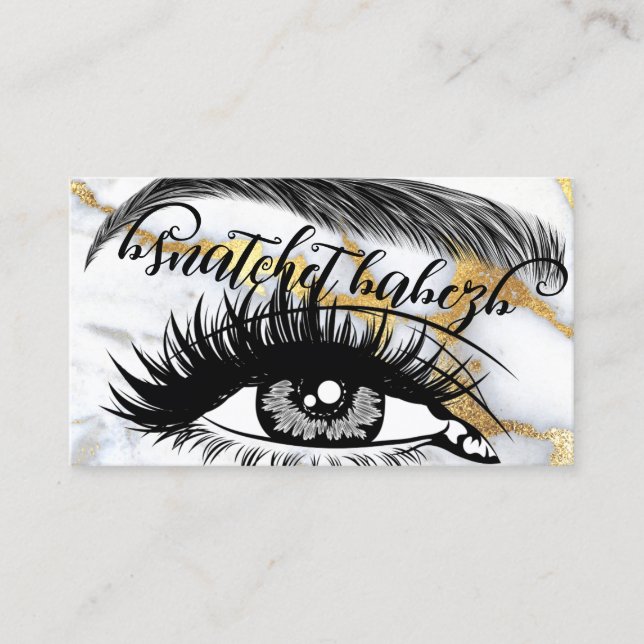 Makeup Eyelash Brows QRCode Logo White Gold Marmor Visitenkarte (Vorderseite)