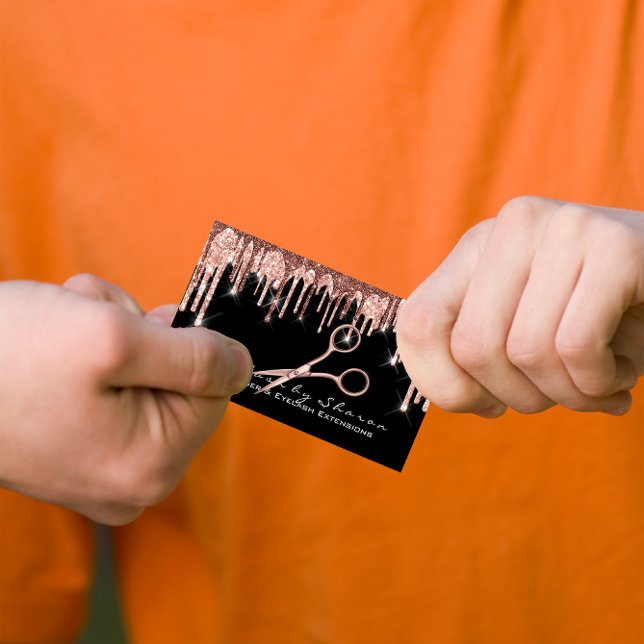 Makeup Eyelash Friseur Schere Rose Schwarz Visitenkarte (Makeup Eyelash Hairdresser Scissors Rose Black Business Card)