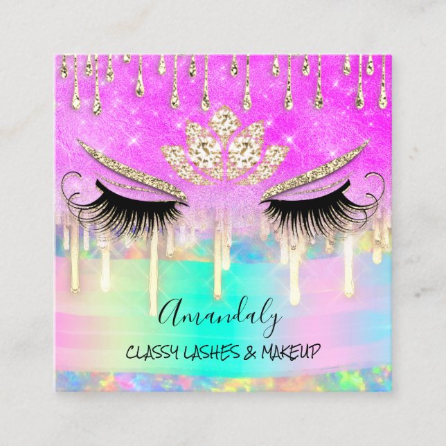 Makeup Eyelash Microblade Tropfen Logo Lotus Merma Quadratische Visitenkarte (Vorderseite)