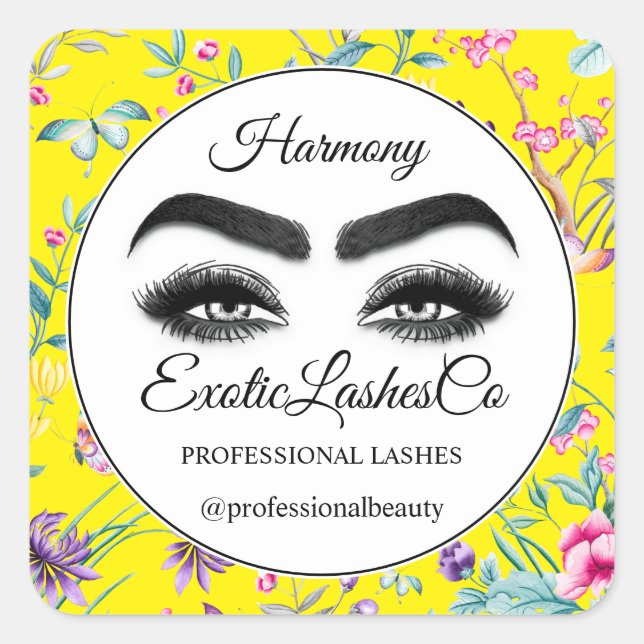 Makeup Eyelash Packung Reiniger Blumengelb Quadratischer Aufkleber (Vorderseite)
